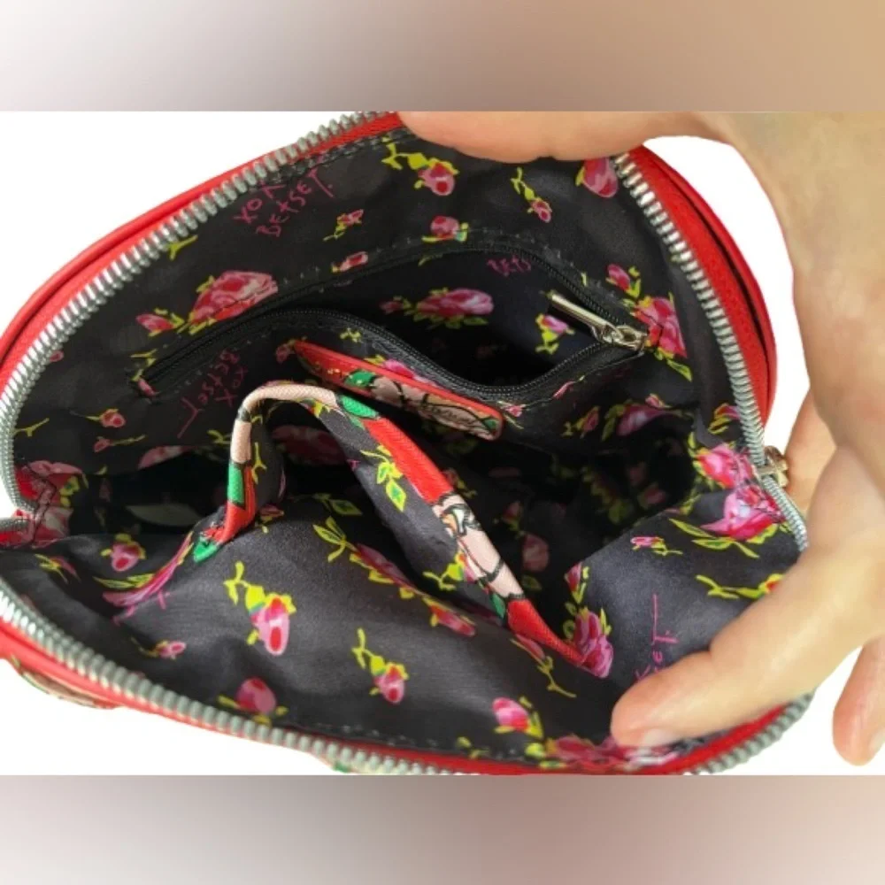 NWT Betsey Johnson Red/Pink Leather Rose Crossbody Bag